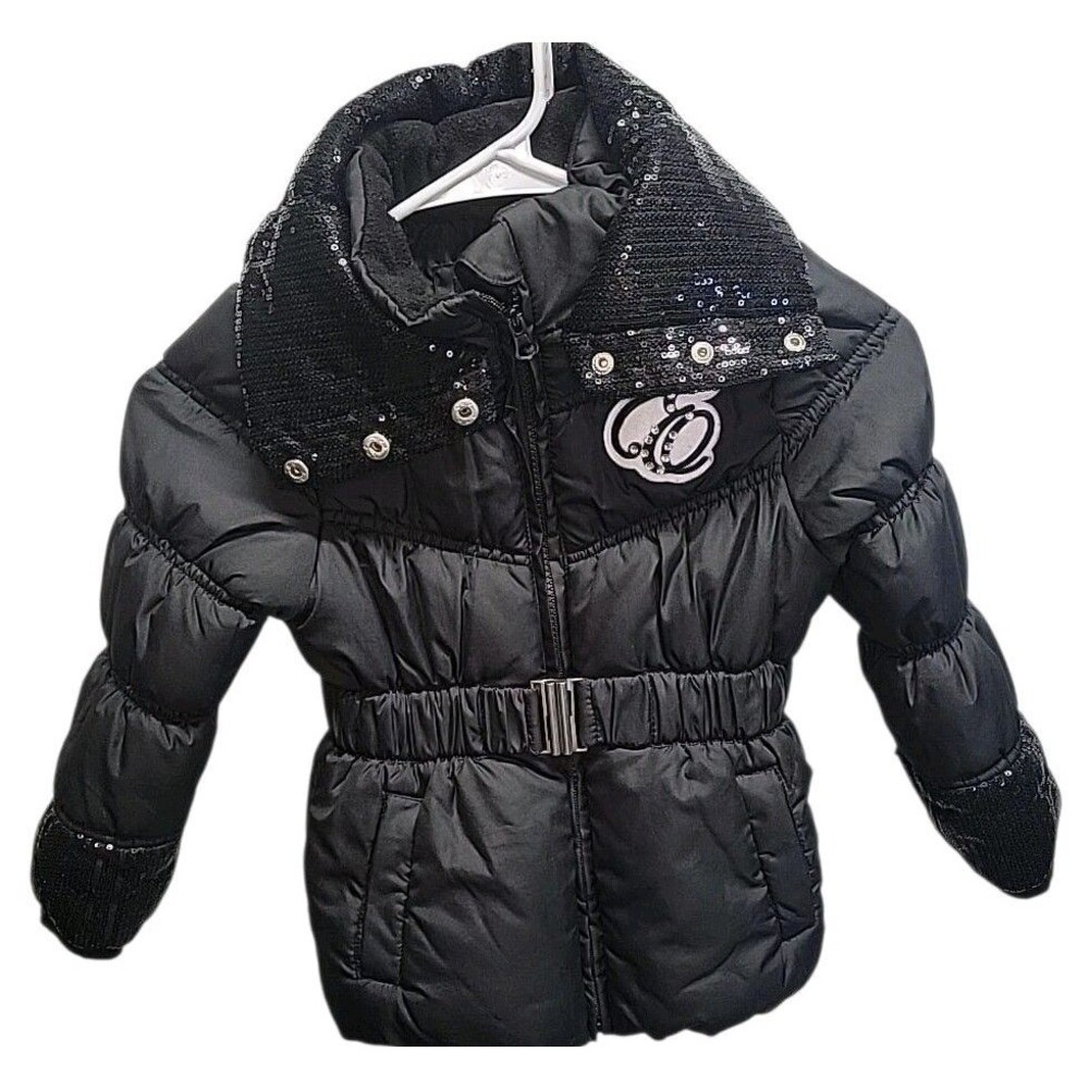 Girls NY Enyce Puffer‎ Black Coat with Belt Size 5/6